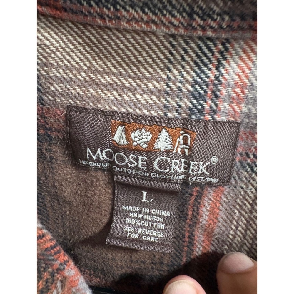 Moose Creek Mens Large Brown Orange Plaid Cotton Flannel Button Down Shirt L - Picture 3 of 3